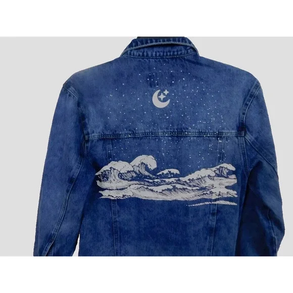 Revolt Tubbo Celestial Moment By the Sea Denim Jacket Full Zip Painted 2XL (2X)